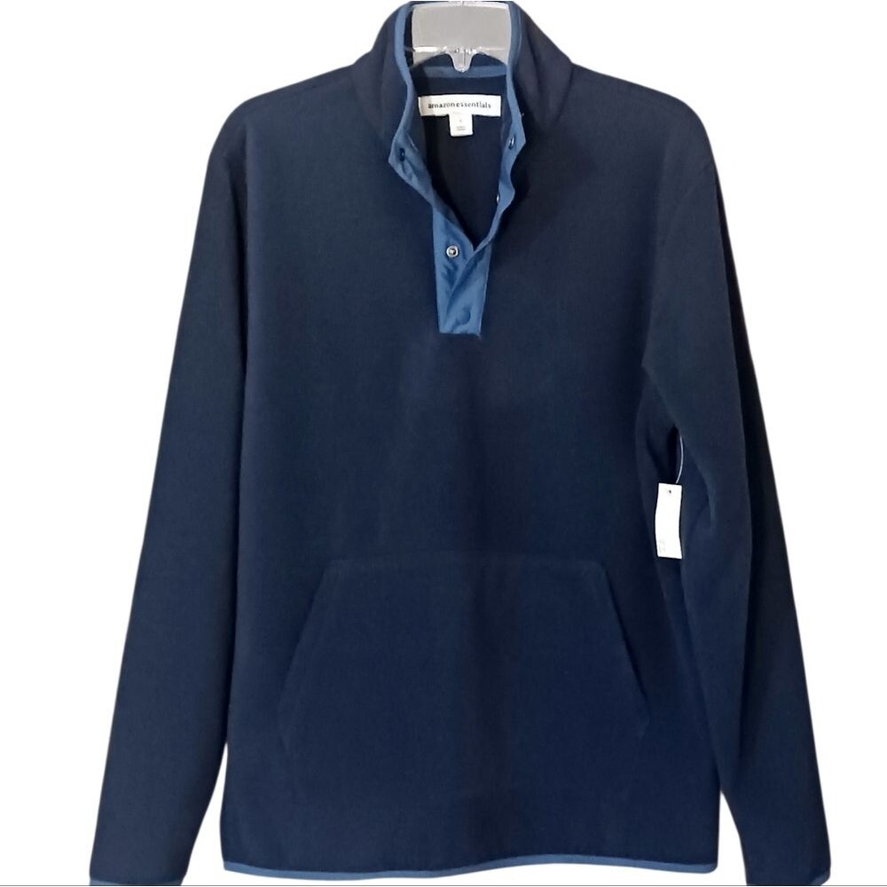 Amazon Essentials Knit Sweater with Snap Closure Henley Neckline. Navy S NWT.